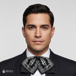 Mexican Embroidered Charro Moño – Traditional Satin Mariachi Bow Tie